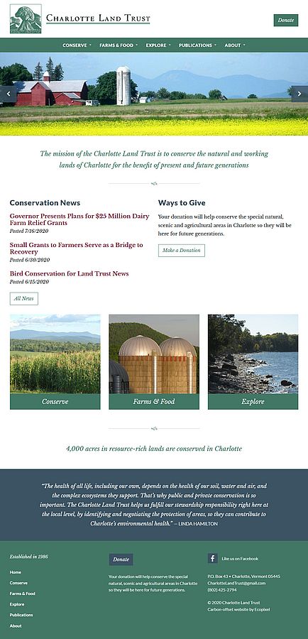 Screenshot of Charlotte Land Trust's 2020 home page