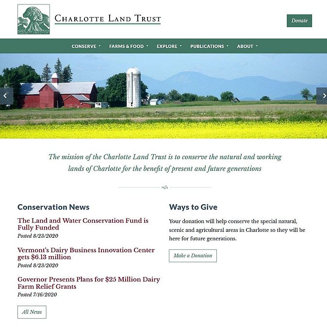 Screenshot of the Charlotte Land Trust website home page