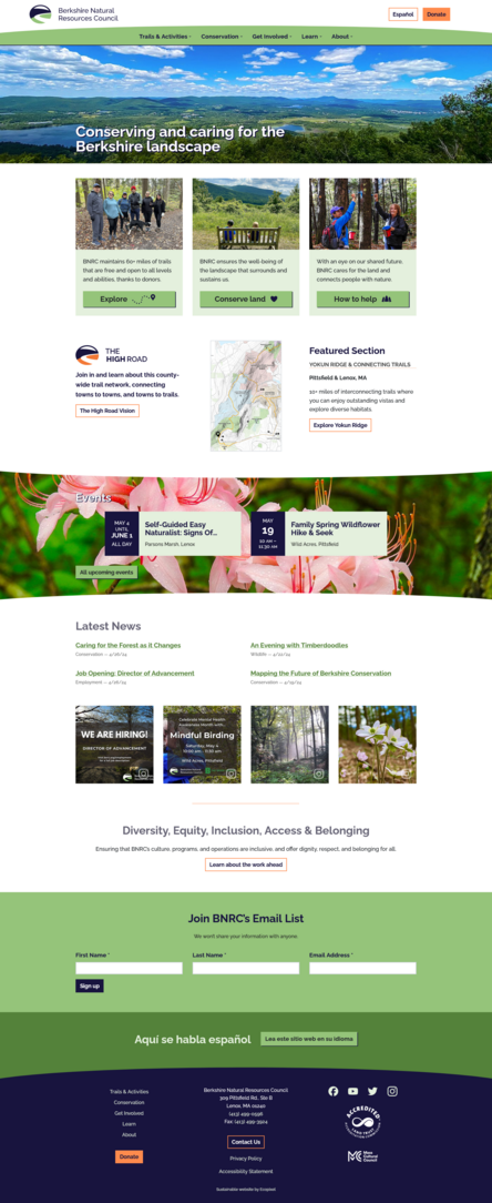 Screenshot of the Berkshire Natural Resources Council website home page
