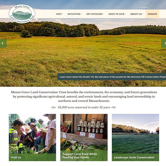 Screenshot of the Mount Grace Land Conservation Trust website home page