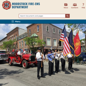 Town of Woodstock, Vermont Fire and EMS website screenshot of homepage of Town of Woodstock Fire and EMS site
